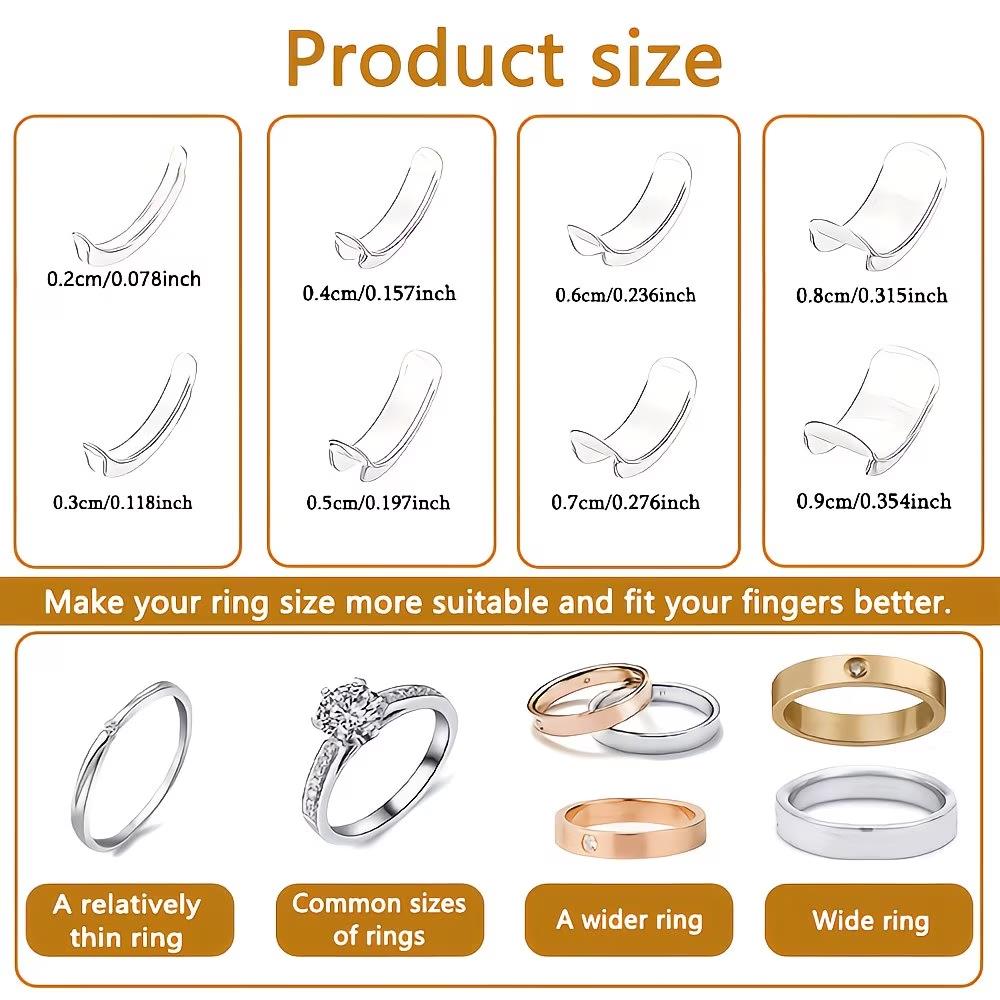 1set 8pcs Transparent Invisible Ring Adjusters – Spiral Spring Design, Snug Fit for Large Rings