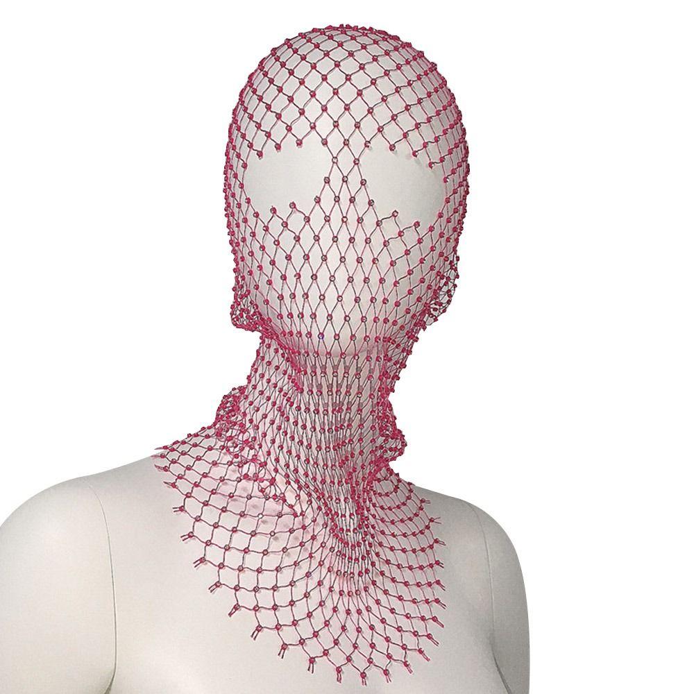 Balaclava Women Fishnet Headhood Cap Shining Diamond Headwrap Rhinestone Headcover Masked Head Mask