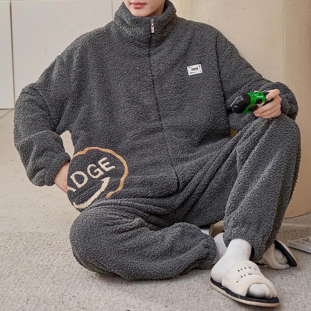 Мужская зимняя теплая пижама, пижамный комплект, мужская фланелевая пижама, домашняя одежда, бархат, коралловый бархат