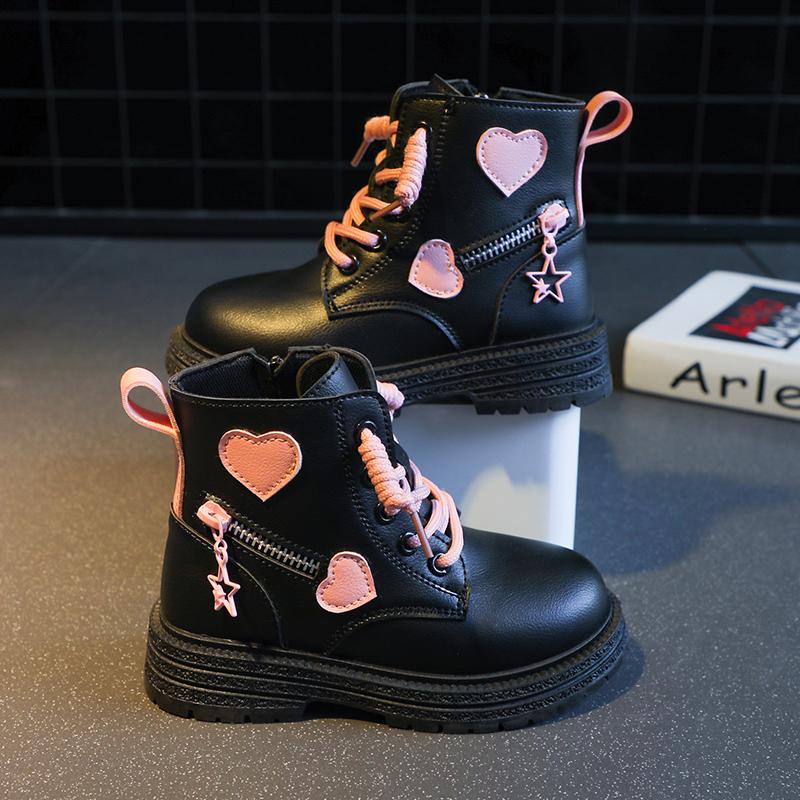 2024 New Pink Sweet Girls Short Boots Zipper PU Kids Fashion Causal Shoes Autumn Winter Versatile Soft Princess Black Child Shoe
