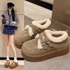 Женские зимние ботинки на толстой подошве с мехом, с одной пряжкой на ремешке, легкие, теплые, непродуваемые, утепленные, нескользящие, для повседневной носки, хлопковые ботинки, туфли Ле Фу