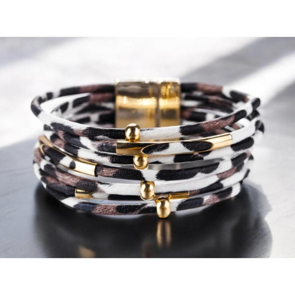 Шарм Леопард Кожаные Браслеты Богемный Стиль Магнитный Браслет Винтажные Многослойные Браслеты Женские