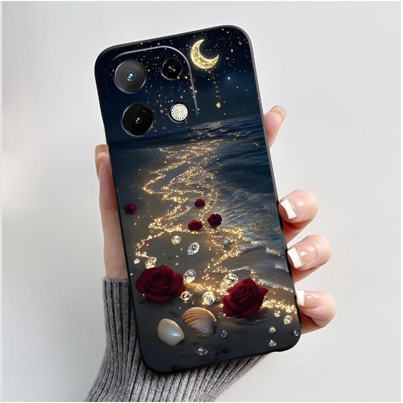 Shockproof Phone Case For Umidigi G9C Soft Silicone Black Casing Aesthetic Romantic Beach Moonlight Pattern Candy Shell