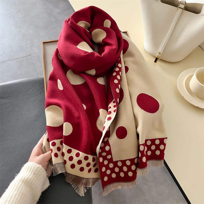 Women Winter Cashmere Scarf Dot Pashmina Luxury Brand Shawls and Wraps Bufanda Hijab Travel Stoles Echarpe Warm Blanket