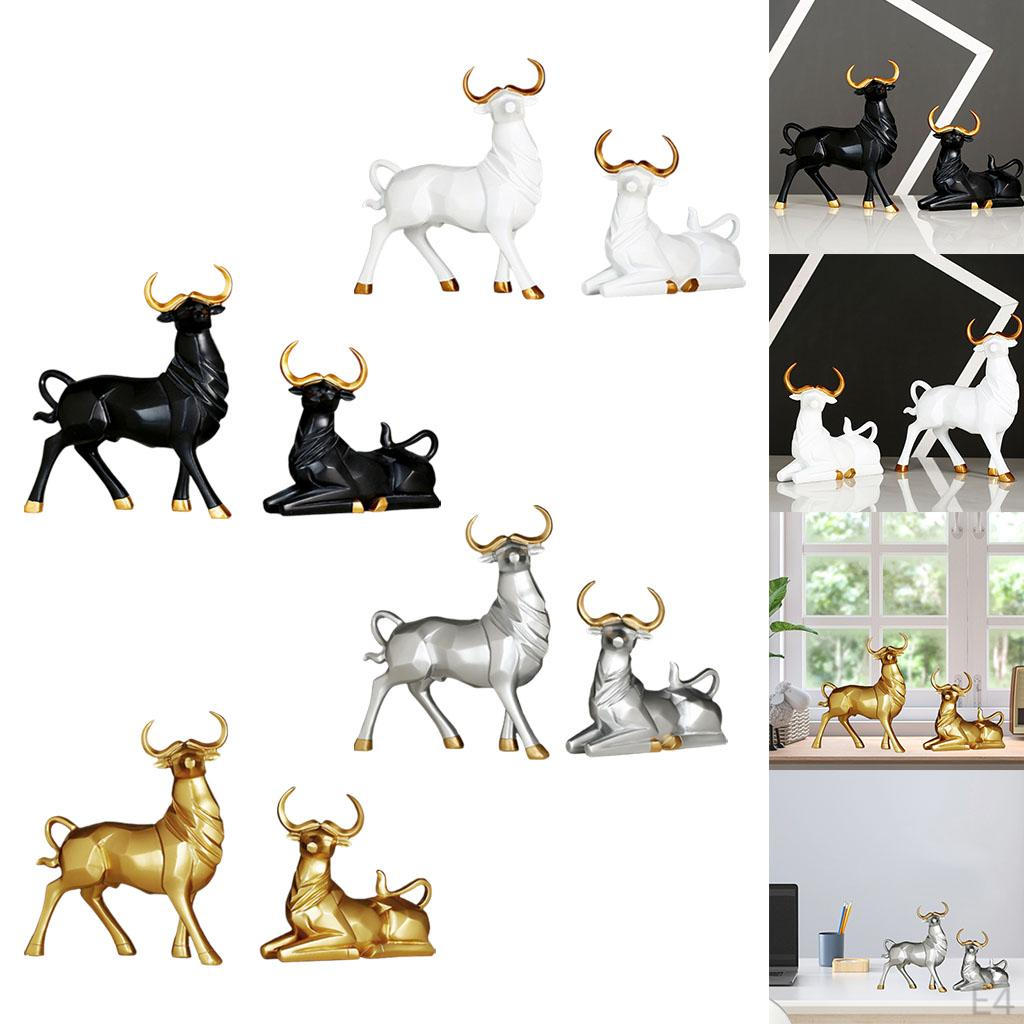 1 пара статуэток скульптур быков, счастливые поделки для книжной полки, стола, гостиной, рождественский подарок