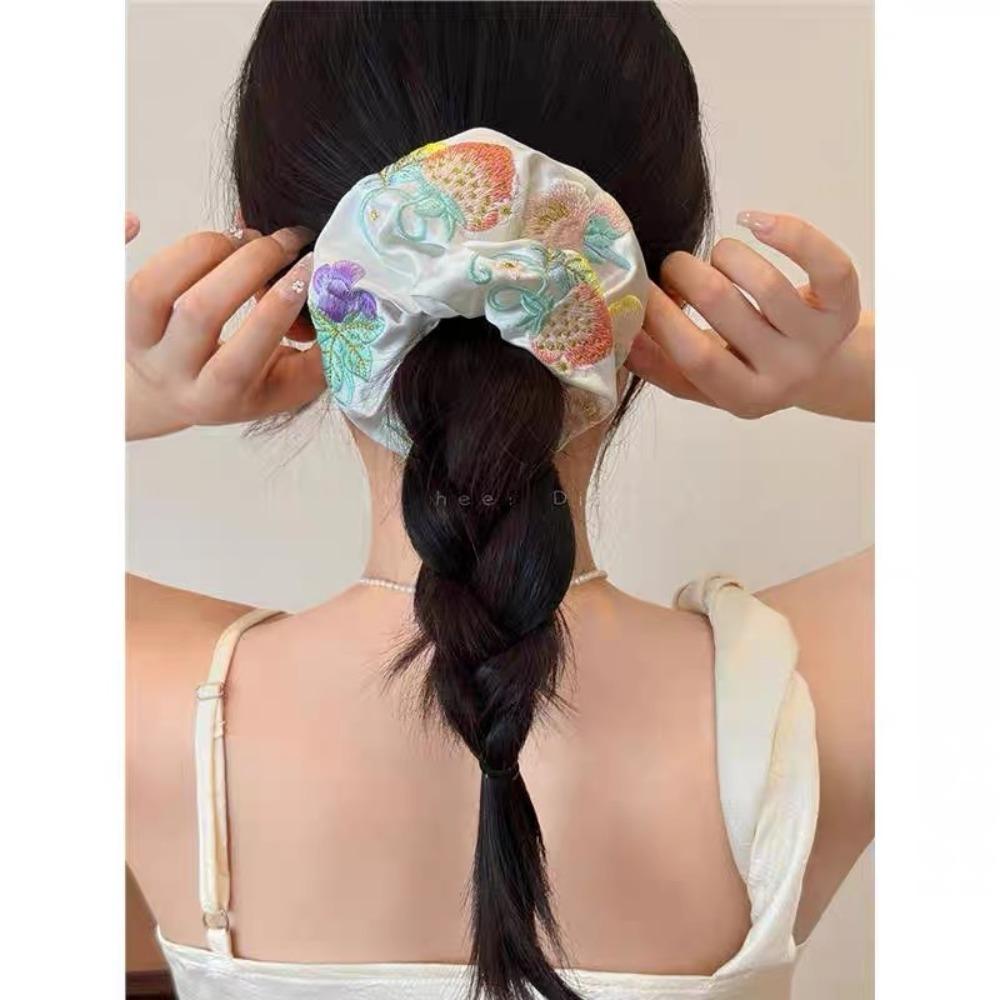 Широкие повязки на голову с атласной текстурой, вышитые клубнично-виноградные эластичные шнурки для волос для женщин и девочек
