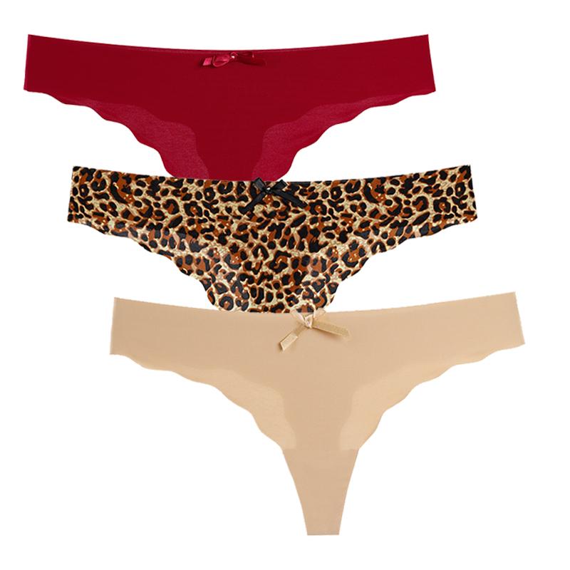 3Pcs/Set Sexy Thongs Women's Ice Silk Panties Underwear Seamless Solid G-String Thongs Low Waist Female Lingerie T-back