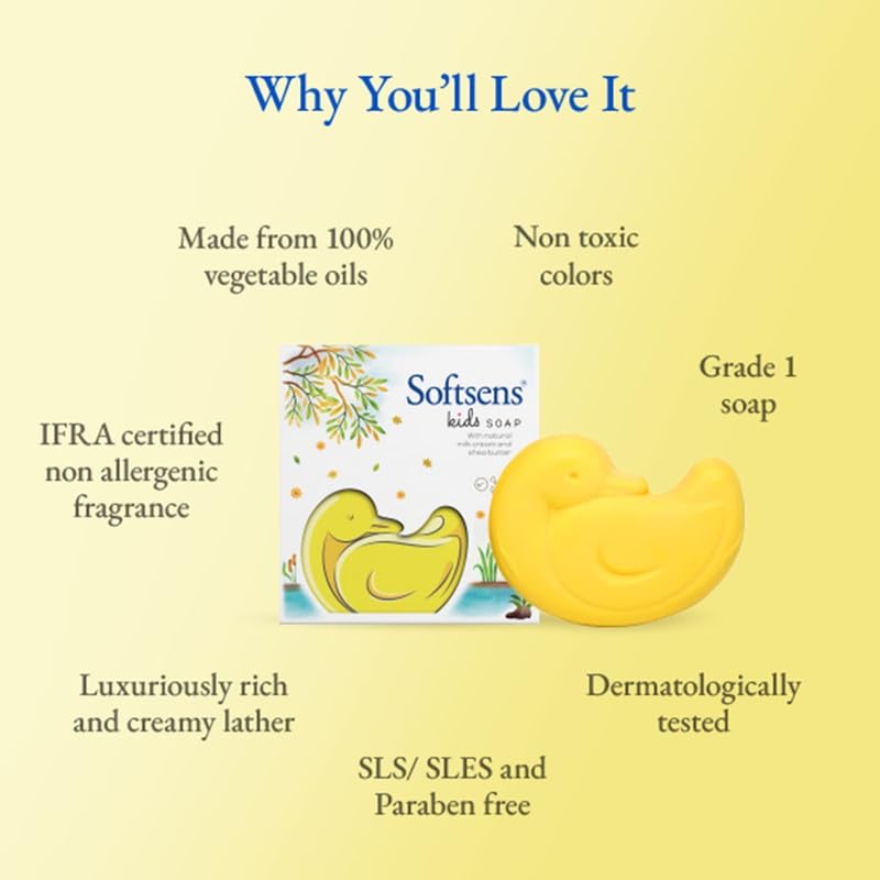 Мыло Softsens Kids 'Счастливая Утка' 75 г каждое (Пакет из 5) Нежное питательное детское мыло с маслом ши и молочным кремом