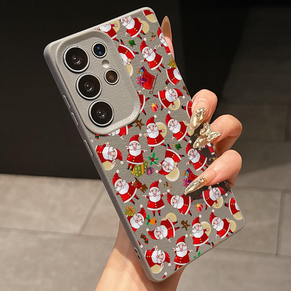Samsung A07 Xiaomi Redmi 13C 14C для iPhone 17 Pro Max Infinix Realme Чехлы для телефонов Мягкий коричневый Кожаный узор TPU Чехол NY59 Санта Клаус С Новым Годом