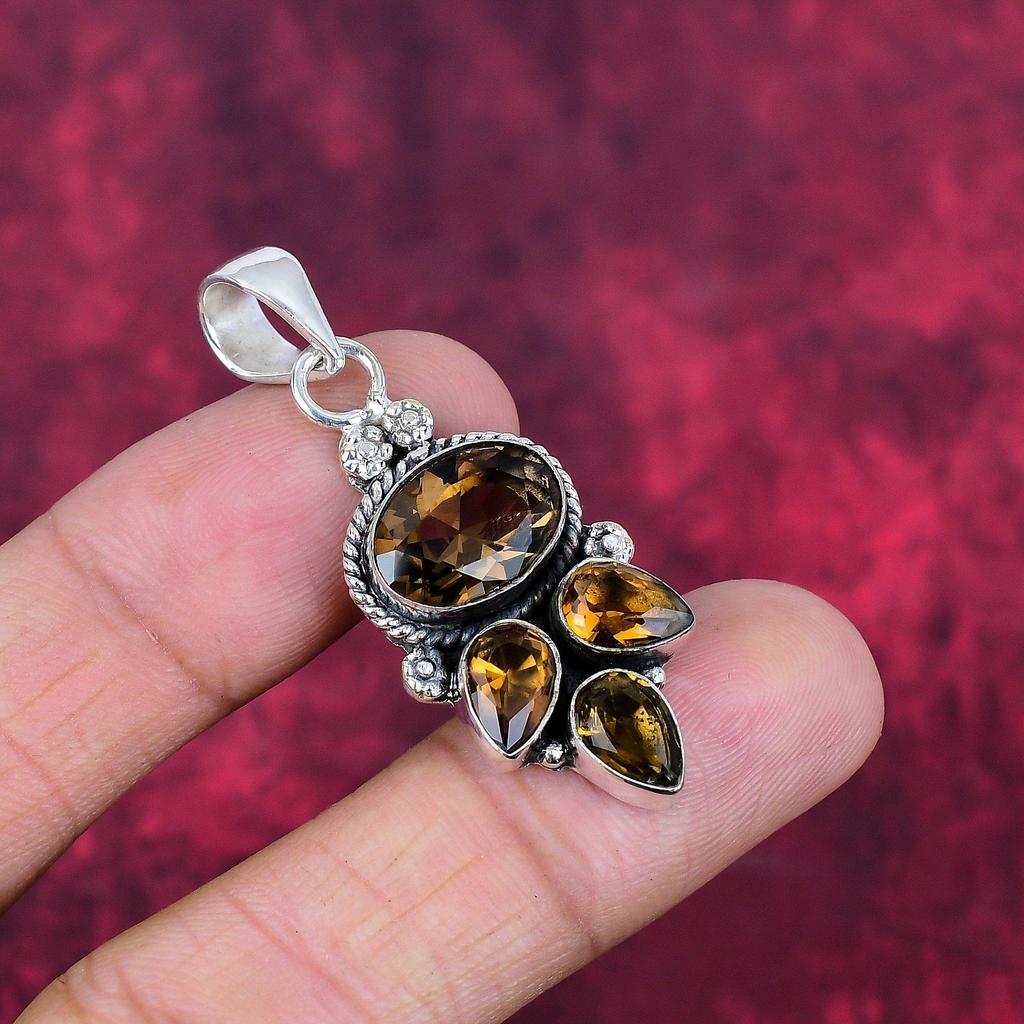 Ювелирные изделия с дымчатым топазом, кулон из драгоценного камня ручной работы, кулон из стерлингового серебра 925 пробы, антикварные ювелирные изделия, для подарка на помолвку