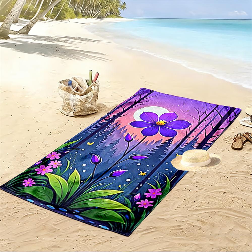 Purple Flower with Forest Background Beach towel quick-drying for travel outdoor sports jogging beach and swimming