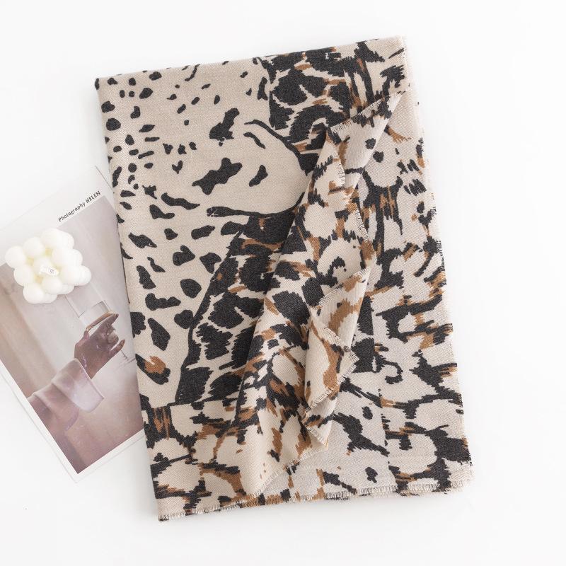 New Leopard Print Women's Scarf High End Soft and Warm Imitation Cashmere Printed Tassel Scarf Dual Use Shawl