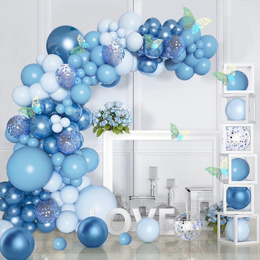 Градиентный набор синих воздушных шаров с бабочкой, украшения для дня рождения, детские воздушные шары для девочек на свадьбу, день рождения, детский душ