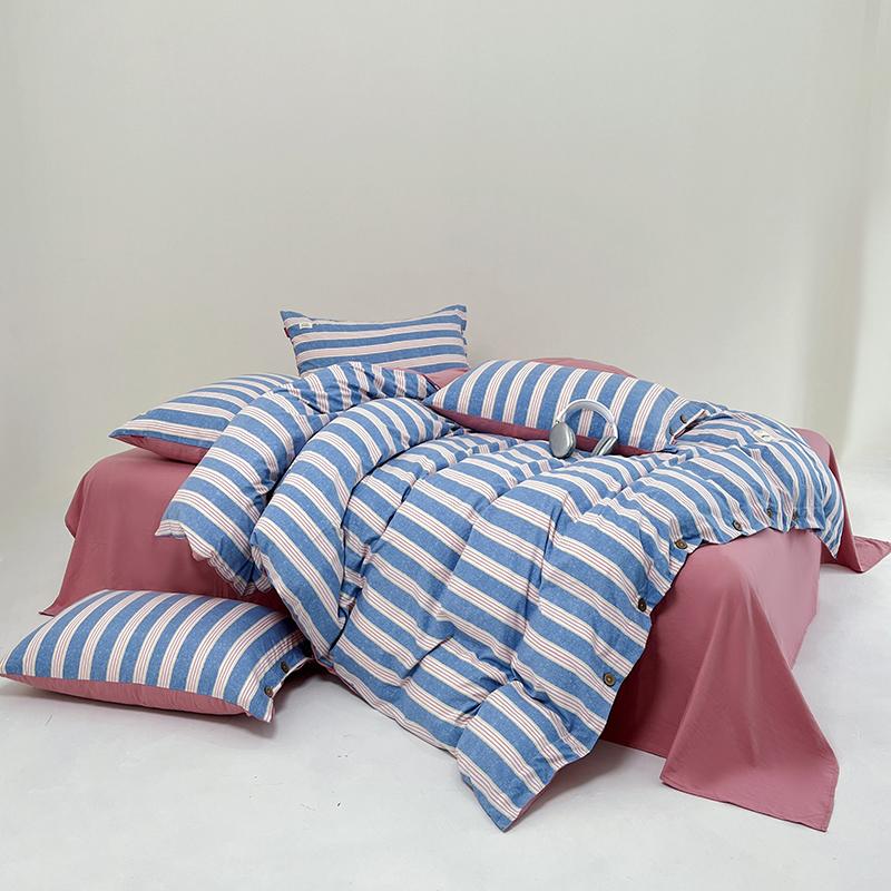 Stripe Bedding Set Plaid Duvet Cover 100% Washed Cotton 4pcs Bedding for Winter Bed with Sheet Pillowcases Home Textiles