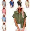 Summer Womens Casual Cotton Short Sleeve Shirt With Color Block Patching For Office Wear