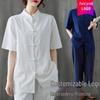 Spring Summer Zen Style Chinese Cotton Linen Frog Button Robe - Loose Fit Tai Chi Suit with Stand Collar for Men