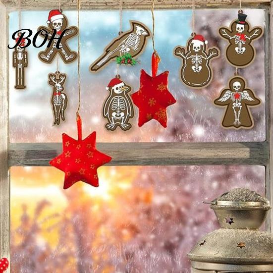 Wooden Skull Holiday Pendants 12/24/36Pcs Christmas Ornaments, Skeleton Gingerbread Tree Decorations, Gothic Creative Man Ornaments Wooded Hanging