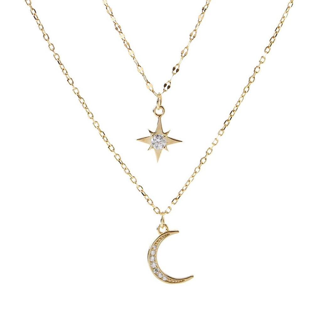 925 Silver Gold Plated Star Moon Layered Necklace