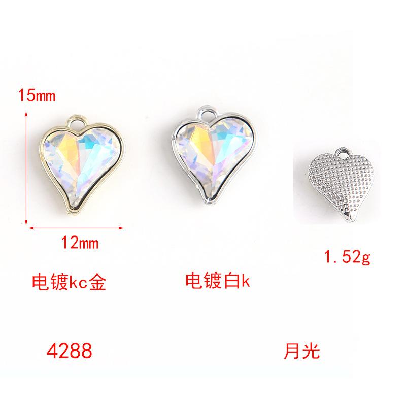 Crystal Peach Heart Pendant Diy Alloy Accessories Heart Pendant Earrings Necklace Bracelet Diy Matching