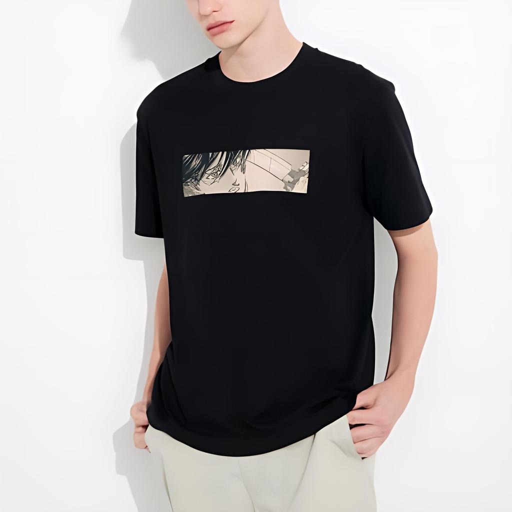Uniqlo X Атака титанов Коллаборация Осень/Зима 23 Комикс Аватар Баннер Принт Круглый вырез Короткий рукав Футболка Унисекс Топы Черный 468530-09
