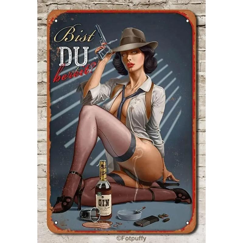 Металлическая табличка Pin-Up Girl, Винтажный декор для настенного искусства 30x20 см