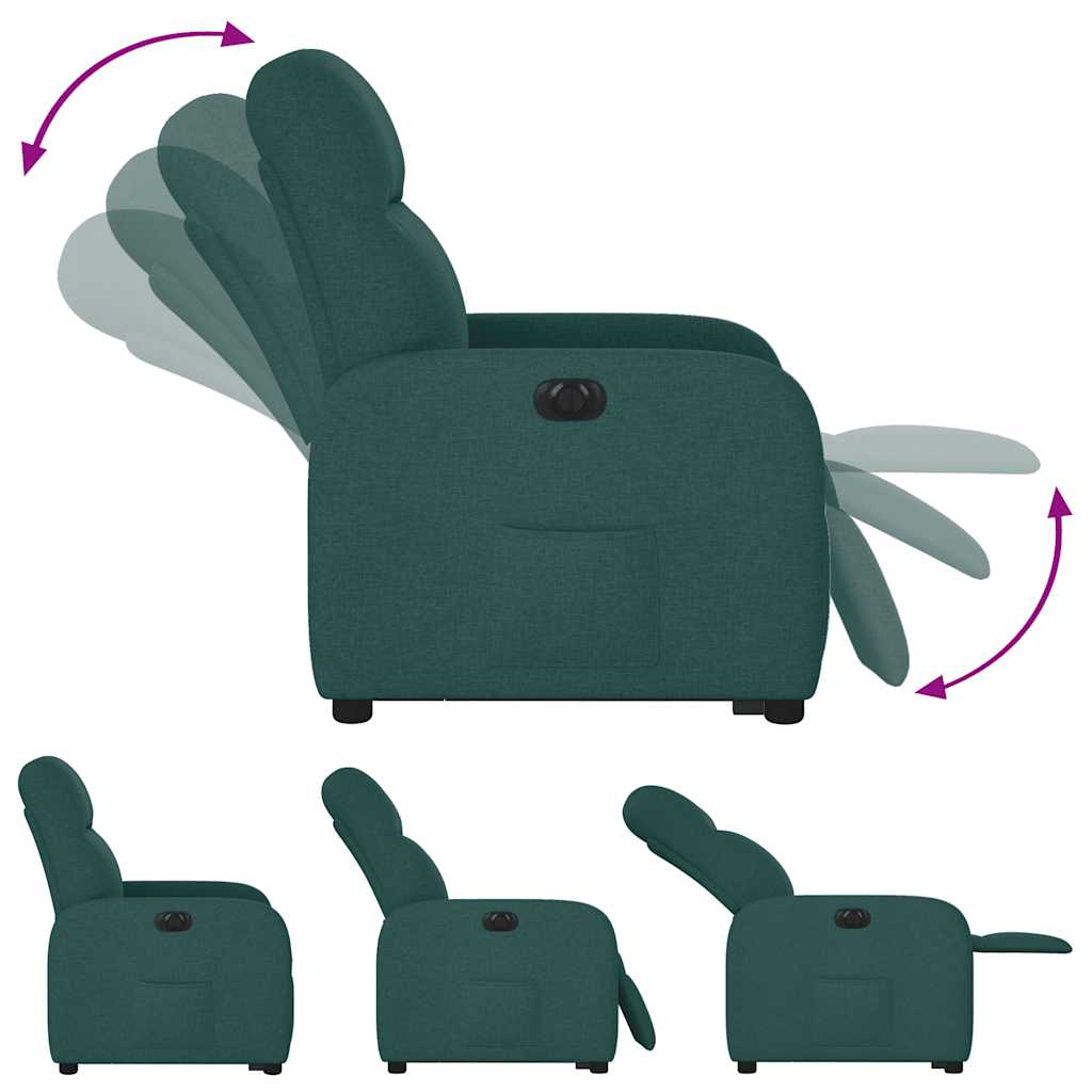 Electric Recliner Chair with Rising Function Dark Green Fabric