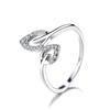 S925 Openning Silver Ring Leaf Diamond Female Ring Fashion Simple Hand Body Ornament