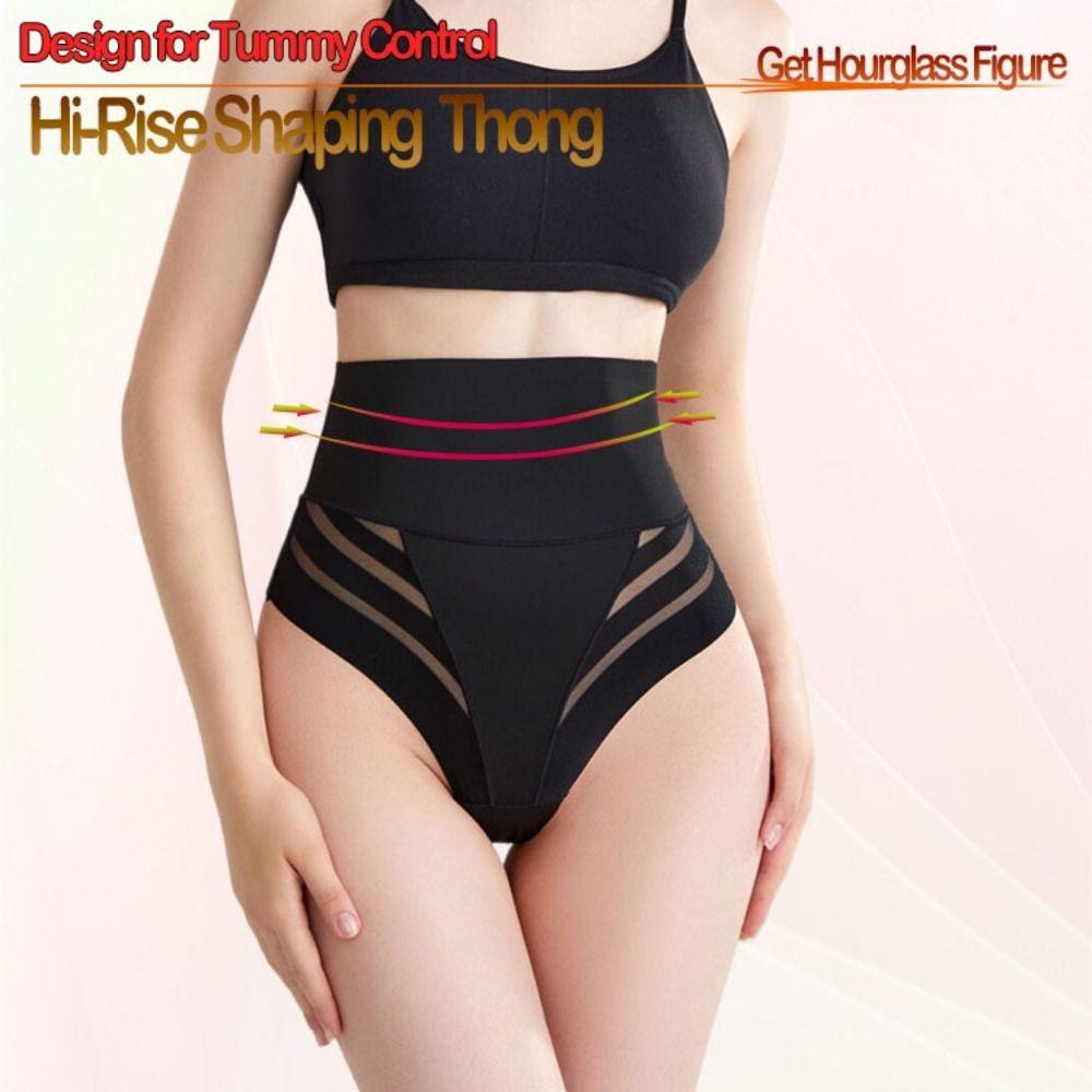 Трусики-стринги с высокой талией и вырезами из сетки, формирующее белье для контроля живота, тонкое бесшовное нижнее белье, послеродовое