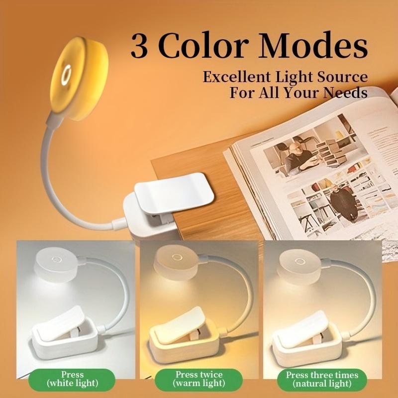 Folding Mini Clip‑on Rechargeable LED Book Lamp, 3 Modes Eye‑Protection Dimmable Light for Bedroom Desk Reading Study Indoor Daily Use Supplies