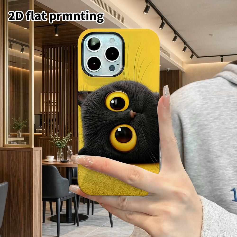 Phone Case: 2D flat design suitable for iPhone 18 17 16 15 14 13 Pro film protective case, couple style, funny little black cat, Christmas and Hallowe