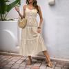 Women's Summer Casual Dress with Crew Neck Big Swing Patchwork Striped Halter Dress