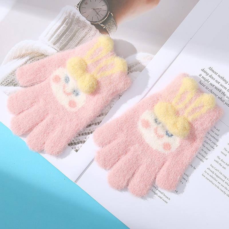 Милые детские шерстяные вязаные теплые перчатки для холодной зимы, ветрозащитные и утолщенные, с пятью пальцами, для школы, для письма и игр со снегом, для езды на велосипеде