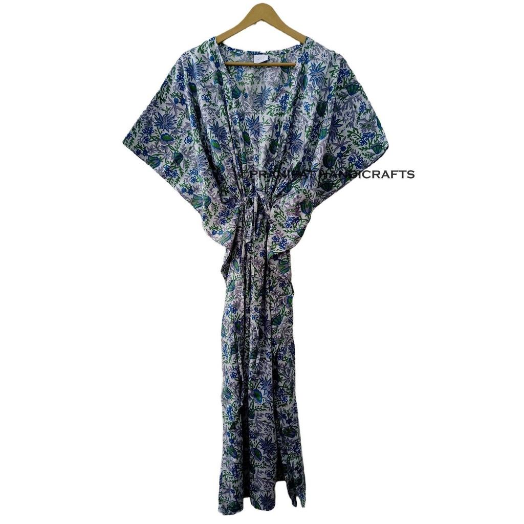 Серое хлопковое женское платье-кафтан в стиле хиппи с индийским цветочным принтом, пляжное платье макси CKFTN-SCRN-FULL-BUYIT-156