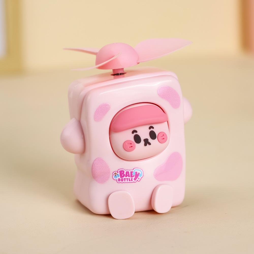 2026 Mini Handheld USB-Charged Student Portable Cute Cartoon Milk Bottle Fan
