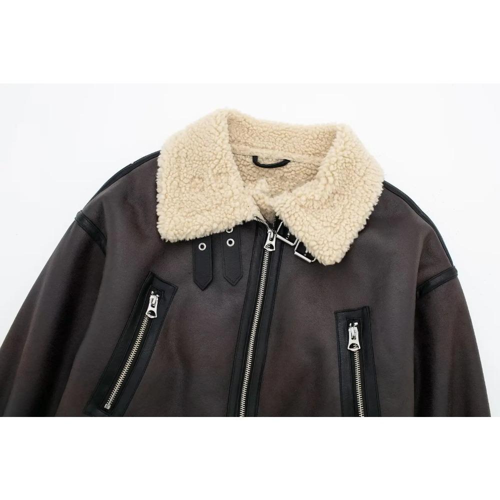 Новая женская мода толстая теплая искусственная овчина куртка пальто винтажная с длинным рукавом пояс подол женский верхняя одежда