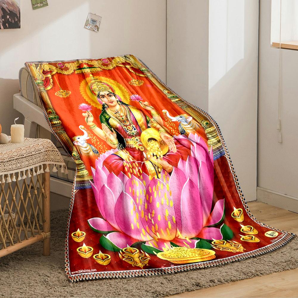 Hindu Goddess on Lotus with ElephantsFlannel blanket for bedroom, living room, sofa, and nap