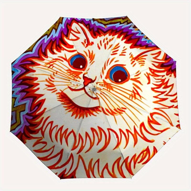 1pc Cat Whiskers Automatic Open/close Folding Compact Umbrella, 8-Rib Sturdy Canopy, Lightweight Portable, Everyday Use, Gift,126