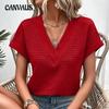 Женская летняя модная свободная футболка с коротким рукавом и V-образным вырезом