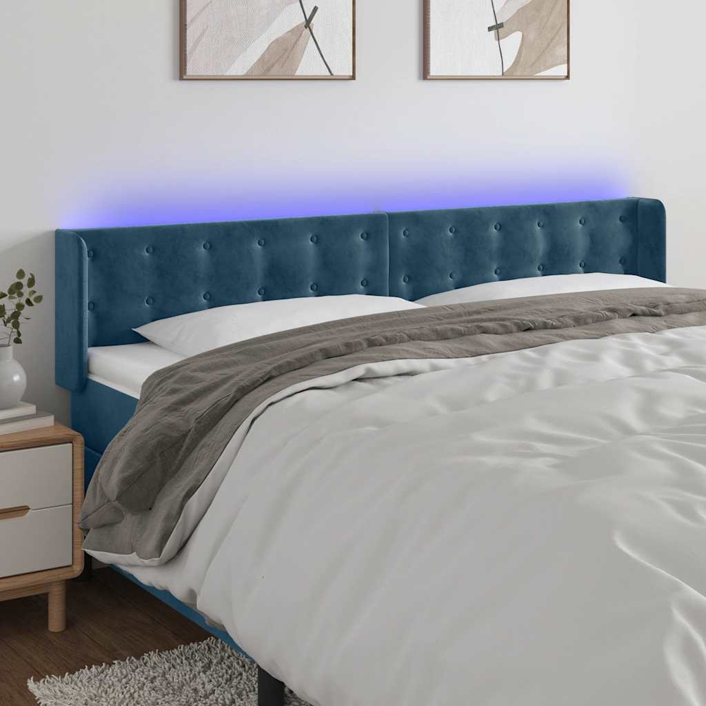 LED Headboard Dark Blue 183 x 16 x 78 88 cm Velvet