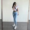 WTEMPO Women's Jeans High Waist Stretch Skinny Denim Trousers Streetwear Blue Vintage Washed Elastic Slim Pencil Pants Oversize