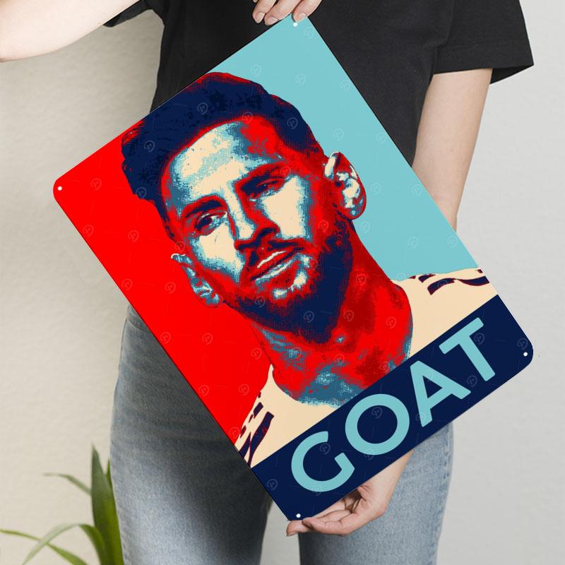 Messi GOAT Poster Tinplate Signs Sport Poster Outdoor Decorations Custom Metal Sign for Wall Art Decoration Bar Vintage Decor