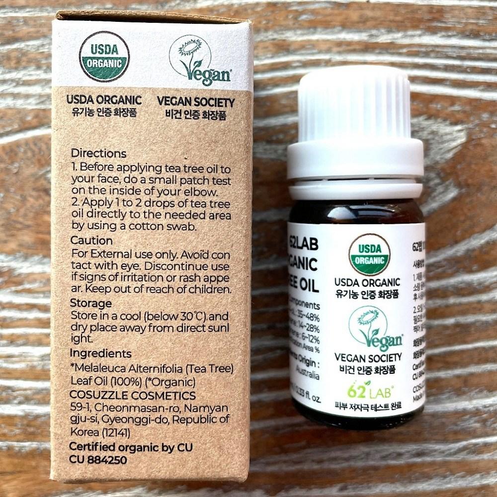 62 Labs Органическое масло чайного дерева USDA, веганское, для проблемных зон с акне, успокаивающий уход, 10 мл, 2 штуки