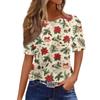 Women's Fashionable Casual Short Sleeve Christmas Print Round Neck Pullover Top
