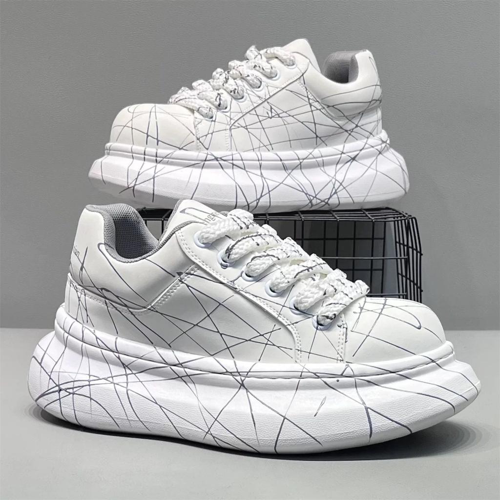 Versatile Men's Platform Vulcanized Shoes Luxury Brand Damping Wear-resistant Sneakers Anti Slip Increased Casual Walking Shoes