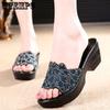 Женские тапочки, корейская версия, босоножки на танкетке со стразами, летние шлепанцы, нескользящие сандалии, туфли на платформе, высокие каблуки