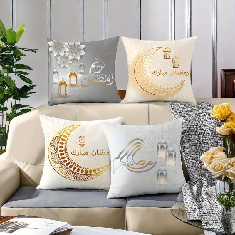 Ramadan Cushion Covers Square Contemporary White Moon Lantern Printed Zipper Closure Pillow Covers Living Room Sofa Bed Decor