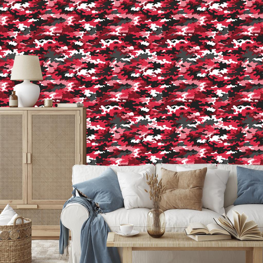 Red and Burgundy Military Camouflage Wallpaper for Living Room and Bedroom 50x1000