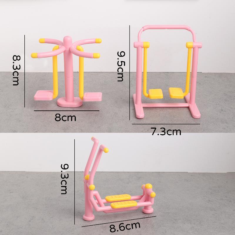 1 Set Miniature Pink Playground Fitness Toy Set Lifelike Tiny Model for Dollhouse Kids Pretend Play Hobby Collection