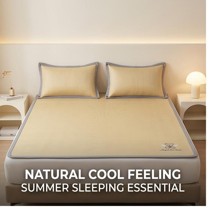 Machine Washable 3-Piece Ice Silk Cooling Mat Set with 2 Pillowcases, Breathable Summer Bed Sheet for Home Dorm, Soft Fitted Sheet