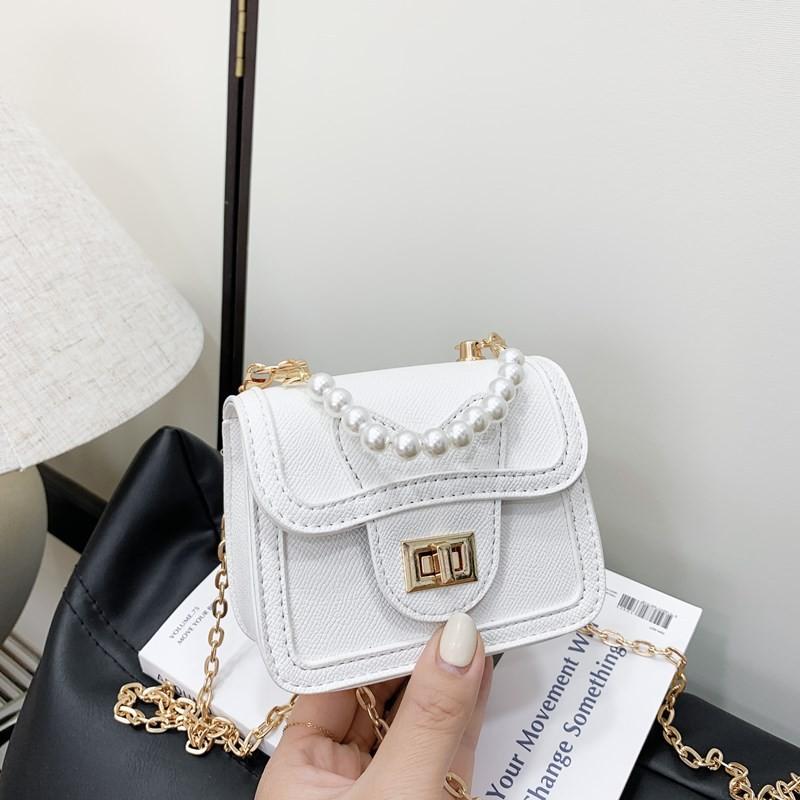 Pure Button Pearl Colour Handheld Kid Trendy Stitching Shoulder Small Bag Square